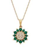 Lord & Taylor 14k Yellow Gold, Emerald & Diamond Flower Pendant Necklace