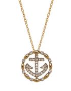 Lord & Taylor 14k Yellow Gold Diamond Anchor Necklace