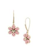 Betsey Johnson Picnic Gingham Flower Goldtone & Crystal Drop Earrings