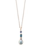 Effy 14k Rose Gold, 12mm Radiant Cut Pearl, London Blue Topaz, Tanzanite & Diamond Pendant Necklace