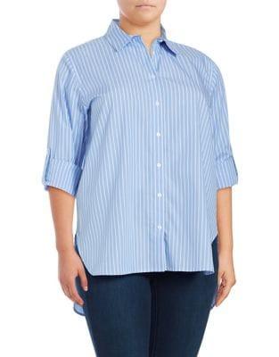 Calvin Klein Plus Plus Chambray Cotton Button-front Top