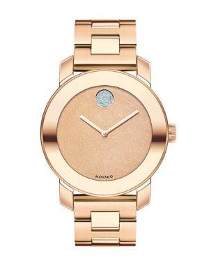 Movado Bold Glitter & Rose Goldtone Ip Stainless Steel Bracelet Watch