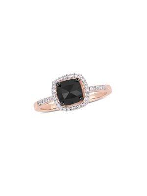 Sonatina 14k Rose Gold, Black And White Diamond Halo Engagement Ring