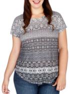 Lucky Brand Plus Ditzy Floral Striped Tee