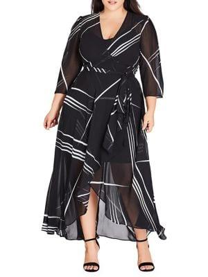 City Chic Plus Power Lines Wrap Maxi Dress