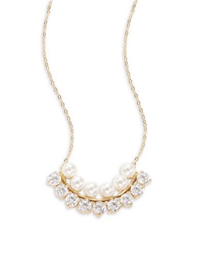 Nadri Goldtone Melody Faux Pearl And Crystal Pendant Necklace