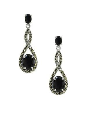 Designs Sterling Silver, Marcasite & Onyx Drop Earrings