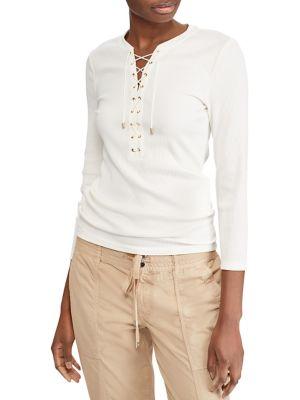 Lauren Ralph Lauren Petite Ribbed Lace-up Top