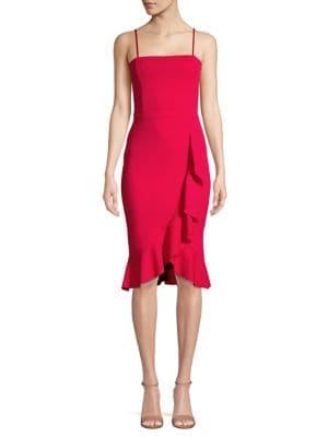 Quiz Spaghetti-strap Draped Ruffle Midi Dress