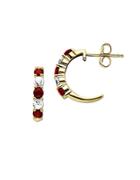 Lord & Taylor Ruby And Sapphire 14k Gold Hoop Earrings