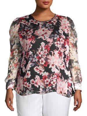 Vince Camuto Plus Floral Puff Shoulder Top