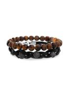 Lord & Taylor 2-piece Leather, Stainless Steel & Tiger's Eye Beaded Bracelet Set