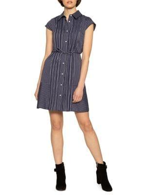 Walter Baker Striped Tie Waist A-line Dress
