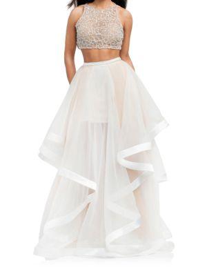 Glamour By Terani Couture Beaded Crop Top 2-piece Ballgown