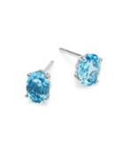 Lord & Taylor 14k White Gold And Swiss Blue Topaz Stud Earrings