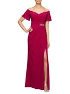 Alex Evenings Off-the-shoulder Flutter Evening Gown
