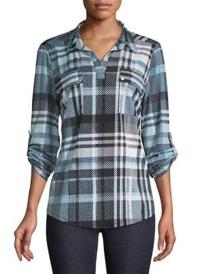 Jones New York Glacier Utility Plaid Top