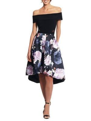 Xscape Floral Off-shoulder High-low Gown
