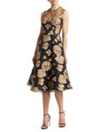 Teri Jon Illusion Bodice Jacquard Dress