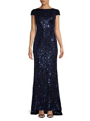 Calvin Klein Embellished Cap-sleeve Gown