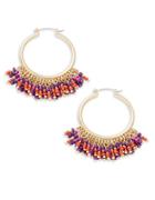 Design Lab Lord & Taylor Beaded Fringe Accented Hoop Earrings