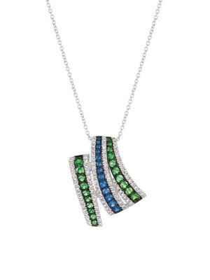 Le Vian 14k Vanilla Gold? Green Garnet, Blueberry Sapphire&trade; & Vanilla Diamonds? Cascade Contour Pendant Necklace