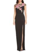Theia Embroidered Column Gown