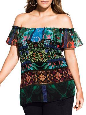 City Chic Plus Tanglier Printed Top