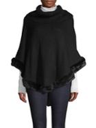 Ivanka Trump Faux Fur Trim Ribbed Knit Poncho