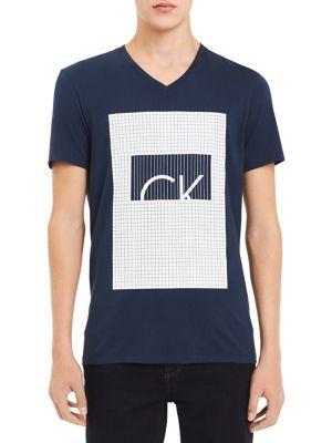 Calvin Klein Square Grid Logo V-neck Tee