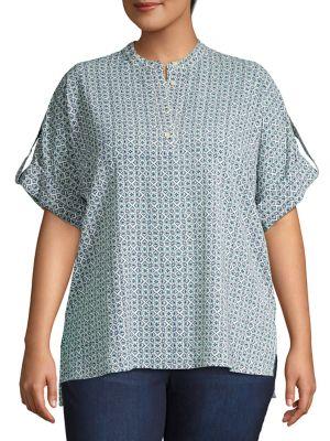 Michael Kors Plus Printed Roll-cuff Top