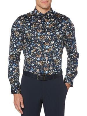 Perry Ellis Slim-fit Satin Floral Shirt