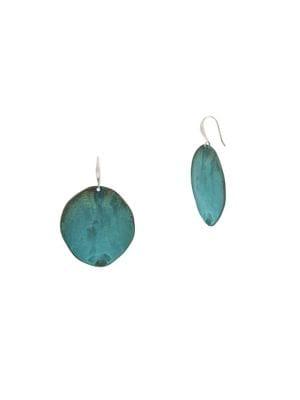 Robert Lee Morris Soho Patina Bar Sculptural Round Disc Silvertone Drop Earrings