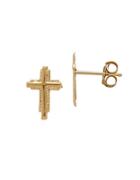 Lord & Taylor 14k Yellow Gold Textured Cross Stud Earrings