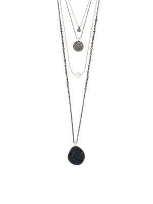 Lucky Brand Modern Opulence Silvertone Druzy Layered Necklace