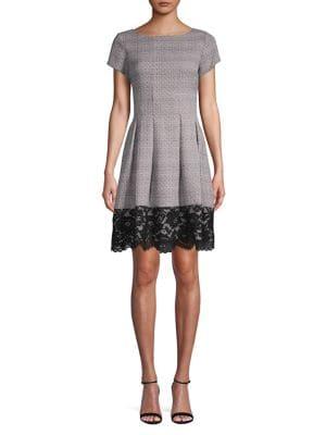 Eliza J Plaid Lace-trimmed Dress