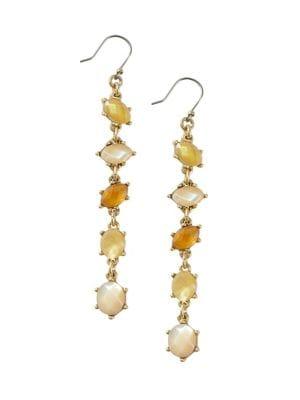 Lucky Brand Goldtone, Mother Of Pearl And Epoxy Stone Linear Earrings