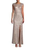 Vince Camuto Sequin Cap-sleeve Gown