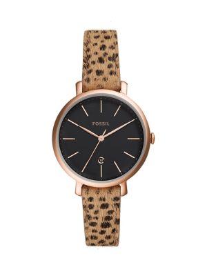 Fossil Jacqueline Stainless Steel, Faux Fur & Leather-strap Watch