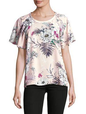 Ivanka Trump Floral Flutter-sleeve Top