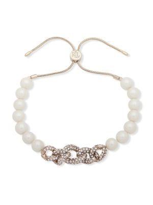 Ralph Lauren Faux Pearl And Glass Stone Pave Slider Bracelet
