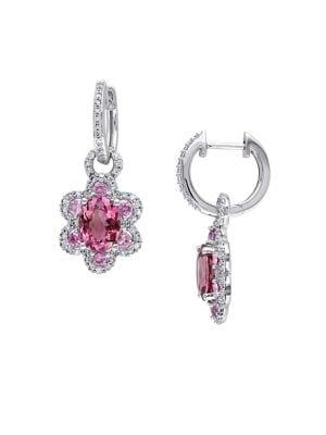 Sonatina 14k White Gold, Sapphire, Pink Tourmaline & Diamond Flower Drop Earrings