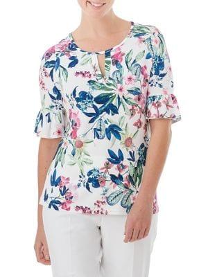 Olsen Island Breeze Tropic Flower-sleeve Top
