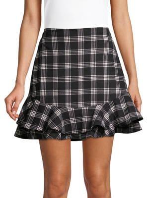 Design Lab Ruffled Plaid Mini Skirt