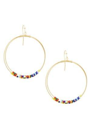 Design Lab Goldtone And Multicolor Crystal Beads Hoop Drop Earrings