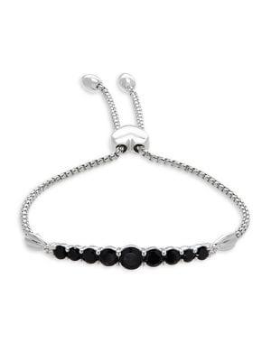 Lord & Taylor Sterling Silver, Onyx And White Topaz Bolo Bracelet