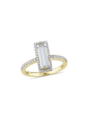 Sonatina Baguette-cut 14k Yellow Gold, Green Amethyst And Diamond Halo Ring