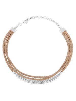 Lucky Brand Silvertone And Leather Choker Necklace