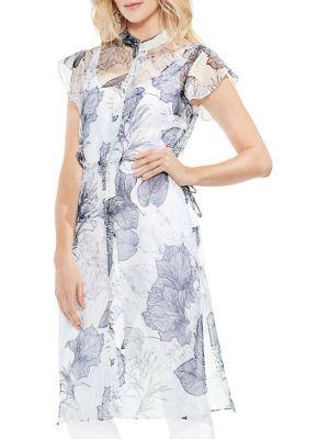 Vince Camuto Amalfi Breeze Floral-print Flutter-sleeve Tunic