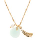 Lonna & Lilly 4mm Faux Pearl And Semi-precious Reconstituted March Birthstone Charm Necklace